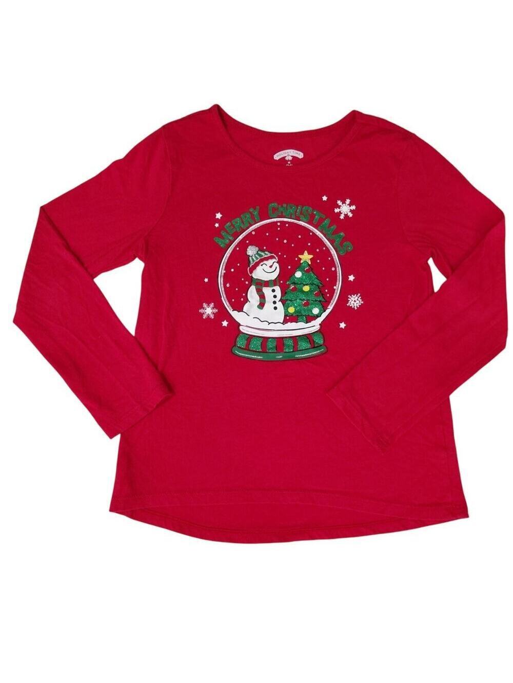 Christmas pajama top size youth M holiday time snowglobe snowman